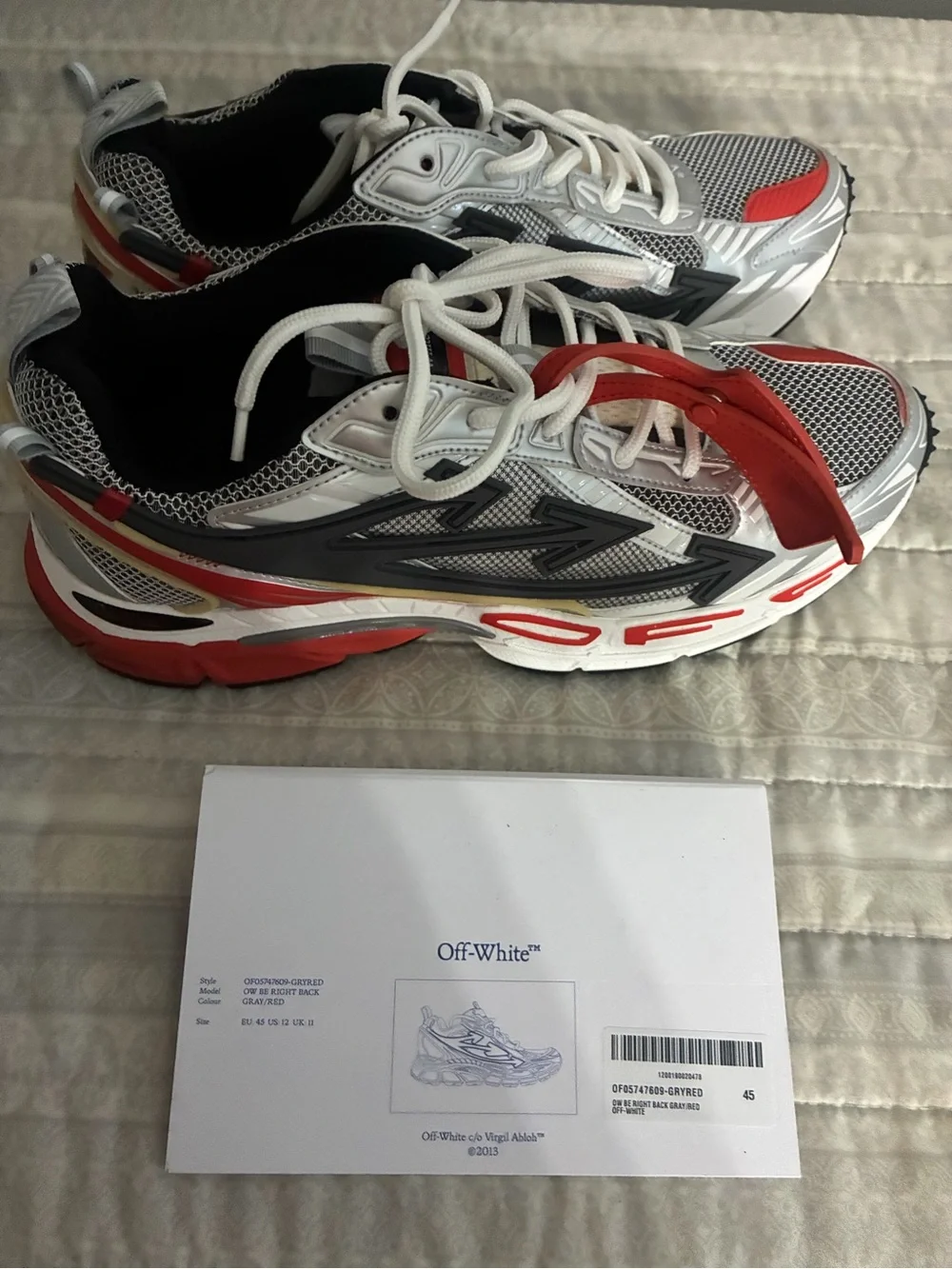 Off-White OW Be Right Back (OD BRL) White & Red Sneakers US 12 Like New